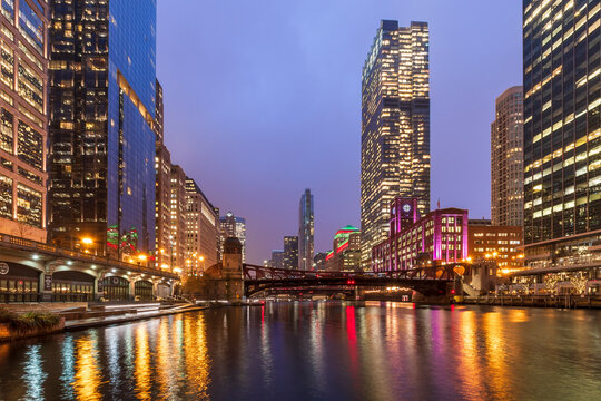 Chicago, USA - October 10, 2019 : Chicago City riverside view in USA