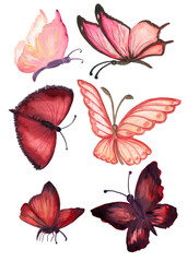 Watercolor set of colored butterflies. Perfect for stickers,stickers,postcards,baby shower,crafts and hobbies.