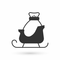 Grey Christmas santa claus sleigh with sack bag icon isolated on white background. Merry Christmas and Happy New Year. Vector