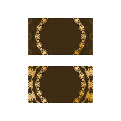 Business card in brown with abstract gold ornament for your business.