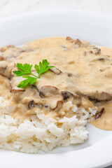 creamy mushroom sauce with beef meat