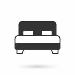 Grey Big bed for two or one person icon isolated on white background. Vector