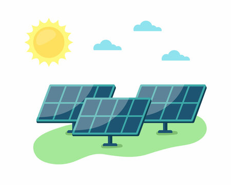 Solar panels. Green energy and ecology concept. Vector illustration