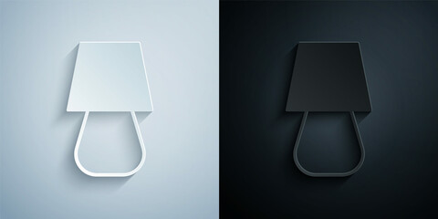 Paper cut Table lamp icon isolated on grey and black background. Paper art style. Vector