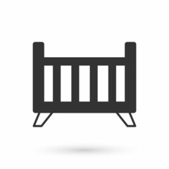 Grey Baby crib cradle bed icon isolated on white background. Vector