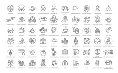 Set of charity line icons. Simple pictograms pack