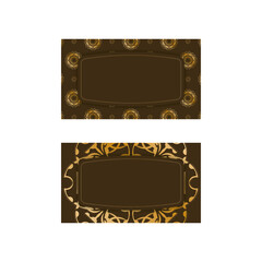 Business card in brown color with an abstract gold pattern for your contacts.