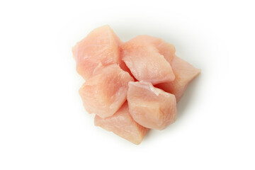 Raw chicken fillet slices isolated on white background