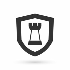 Grey Chess shield icon isolated on white background. Business strategy. Game, management, finance. Vector