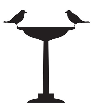 Birds on Bird Bath in Silhouette