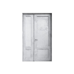 Old wall with door painted in silver color isolated