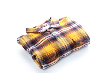 Checkered shirt isolated on white background, close up