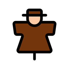 Illustration vector graphic icon of Scarecrow. Filled Line Style Icon. Halloween Themed Icon. Vector illustration isolated on white background. Perfect for website or application design.