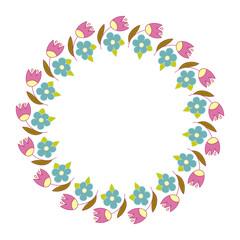 Floral frame. Flowers and leaves. Vector. Colorful element for design in doodle style.
