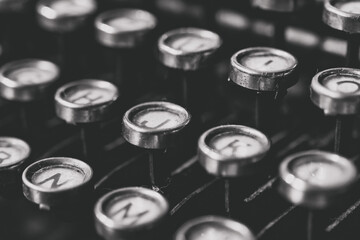 Old typewriter keys for typing. Close up.