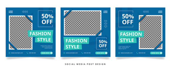 Set of Blue Fashion Flyer or Social Media Banner with Photo Frame