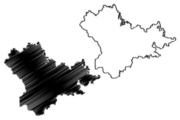 Mysore district (Karnataka State, Republic of India, Mysore division) map vector illustration, scribble sketch Mysore map