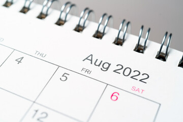 August 2022 year on desk calendar close up