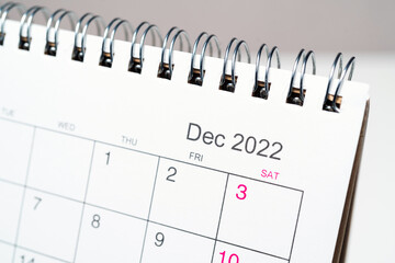 December 2022 year on desk calendar close up
