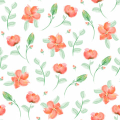 delicate seamless pattern with flowers. Vector imitation of watercolor, hand drawing. Elegant floral background for packaging, fabric, wallpaper