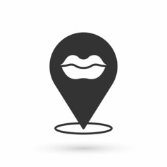 Grey Smiling lips icon isolated on white background. Smile symbol. Vector