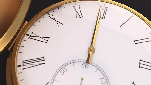 Closeup of Golden Watch counting time to New Year. Soft focus on numerals. 3d render