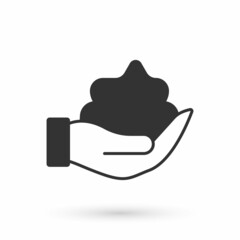 Grey Shaving gel foam on hand icon isolated on white background. Shaving cream. Vector