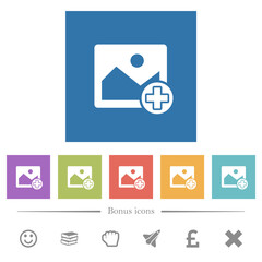 Add new image flat white icons in square backgrounds