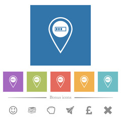 GPS location processing flat white icons in square backgrounds