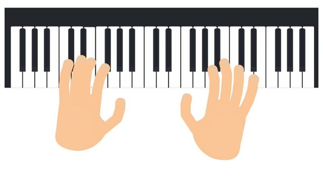 Playing the piano. Animation of pressing piano keys, alpha channel. Cartoon