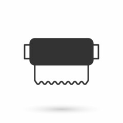 Fototapeta premium Grey Textile fabric roll icon isolated on white background. Roll, mat, rug, cloth, carpet or paper roll icon. Vector