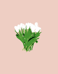 Bouquet of white tulips, sketch vector graphic color illustration on  beige background for instagram story, notebook, sketchbook, postcards, posters,logo,web