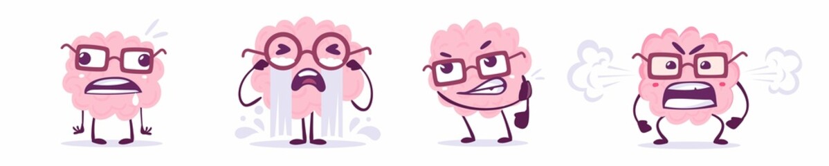 Vector set of creative illustration of emotional pink brain in g