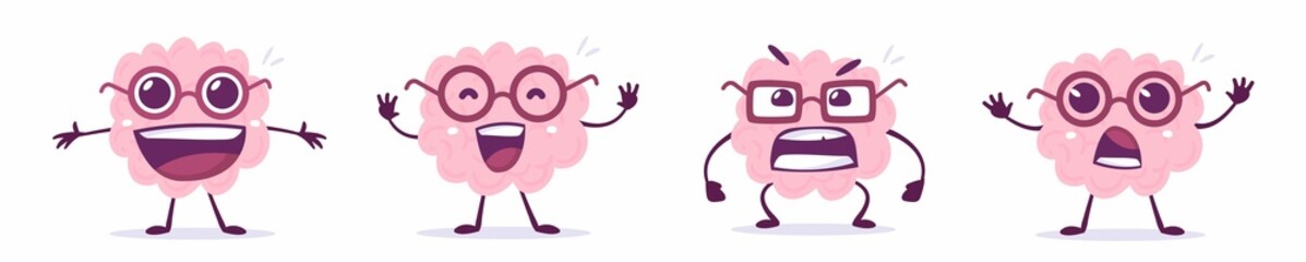 Vector set of creative illustration of happy and angry brain cha