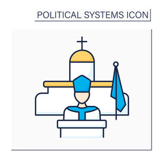 Theocracy color icon. Government form. Priests rule in name of God or god. Ruled by religious leaders. Political system concept.Isolated vector illustration