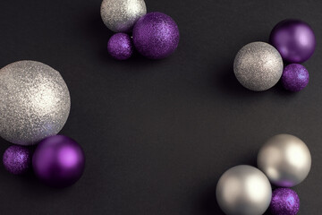 Christmas balls of a different color on a dark background