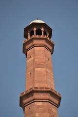 Fototapeta na wymiar LAHORE, PAKISTAN - close up view of badshahi mosque minar, dome, minaret, selective focus, emperor mosque , selective focus