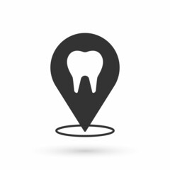 Grey Dental clinic location icon isolated on white background. Vector