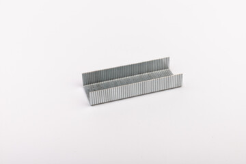 Metal staples for stapler isolated on white background