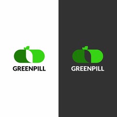Leaf And Pill Logo Concept, Green Pill Medicine Nature Logo Icon