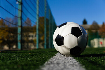 Fototapeta na wymiar soccer ball on a green field