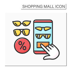 Accessorize color icon. Sunglasses on discount. Online ordering trendy summer accessories. Shopping mall concept. Isolated vector illustration