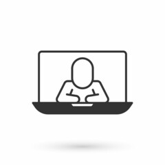 Grey Video chat conference icon isolated on white background. Online meeting work form home. Remote project management. Vector