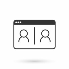 Grey Video chat conference icon isolated on white background. Online meeting work form home. Remote project management. Vector