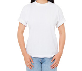 Obraz premium t shirt mock up - asian girl in tshirt close up isolated over white
