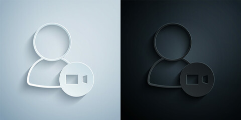 Paper cut Video chat conference icon isolated on grey and black background. Online meeting work form home. Remote project management. Paper art style. Vector