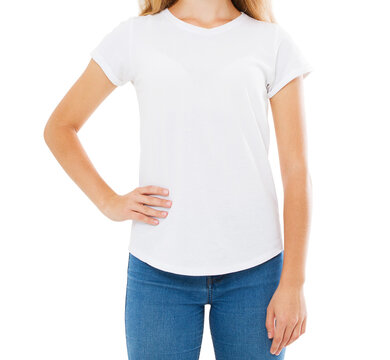 Female Tshirt Mockup Isolated On White Background