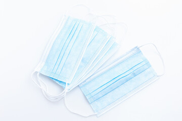 Top view medical mask isolated on white background with copy space.