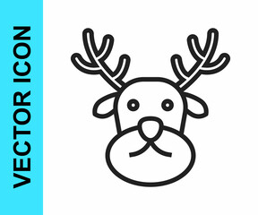 Black line Reindeer icon isolated on white background. Merry Christmas and Happy New Year. Vector