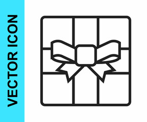 Black line Gift box icon isolated on white background. Merry Christmas and Happy New Year. Vector